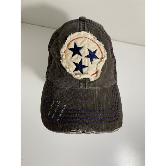 Tennessee Tristar Distressed Trucker Adjustable Strap Back Baseball Hat Cap - Picture 1 of 12